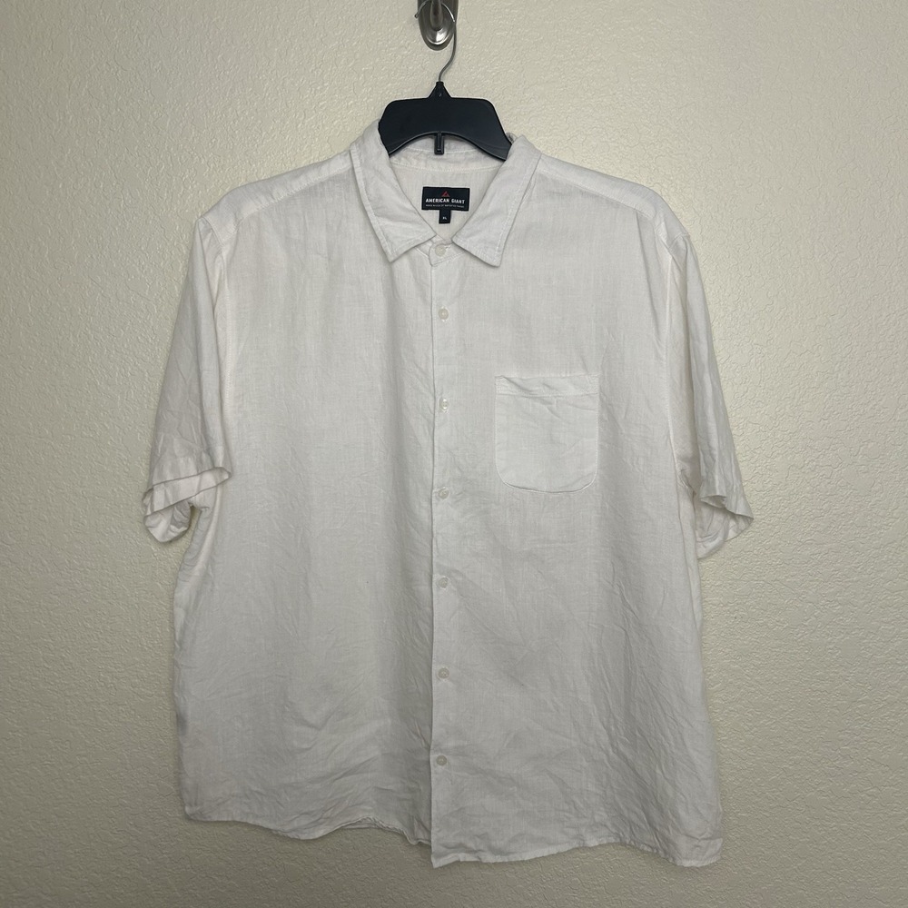 American Giant Men's Easy Linen Shirt White Color Size XL 100% Linen Made in USA